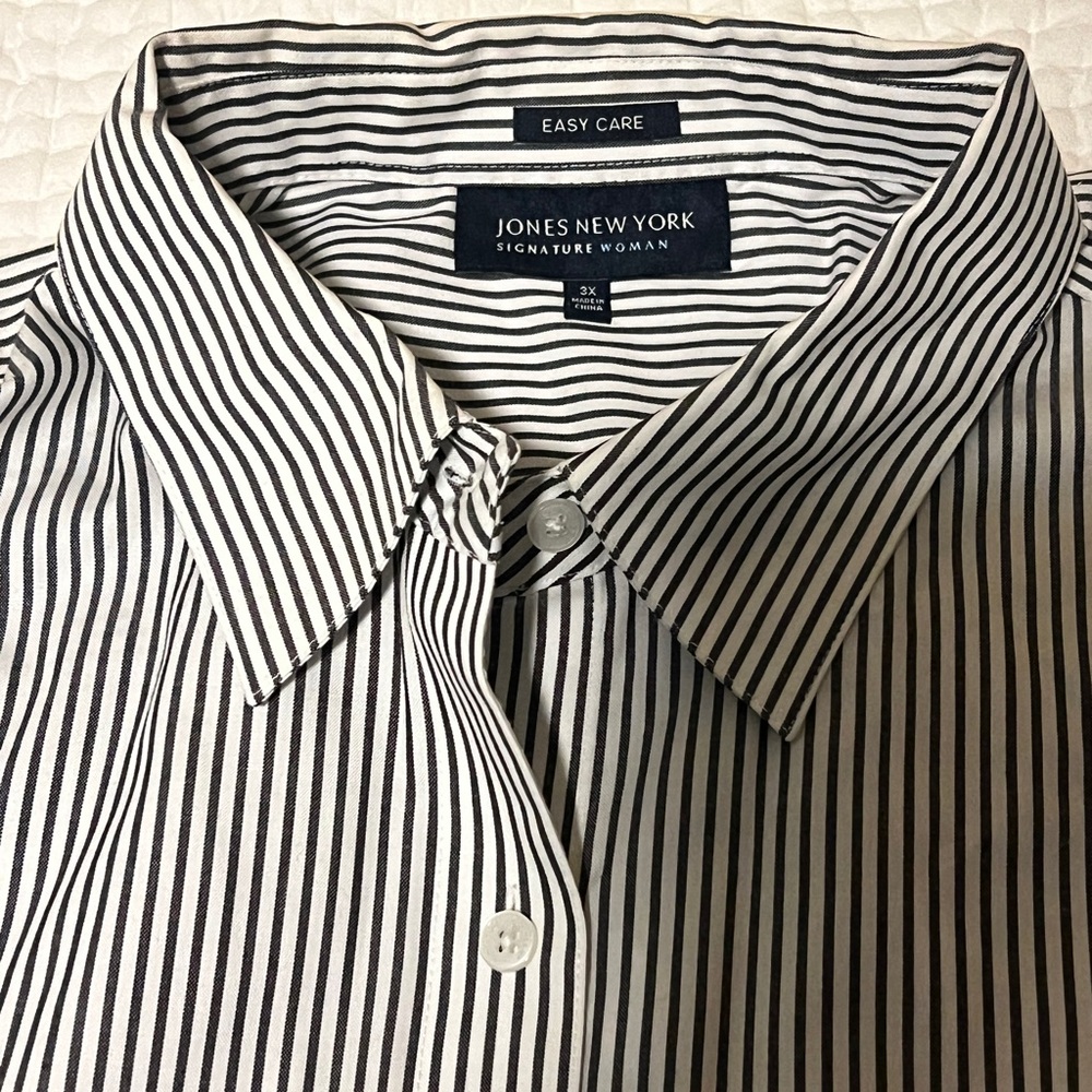 Jones New York Women's Blue and White Striped Blouse